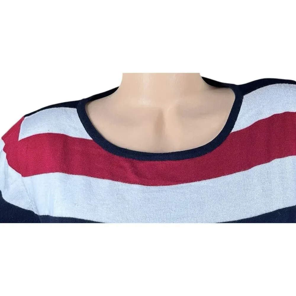 Vtg TALBOTS‎ Red White Blue Stars Stripes 2 Pc Cardigan Sweater Set Patriotic S